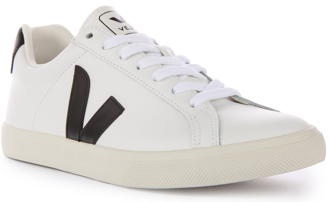 Veja Esplar Leather In White Black For Women Lace Up Trainer