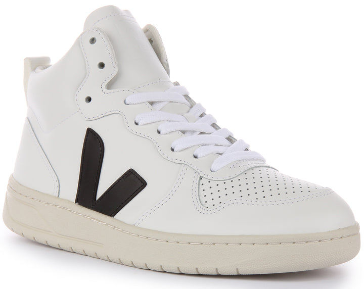 Veja V 15 Baskets à lacets en cuir pour femmes en blanc noir