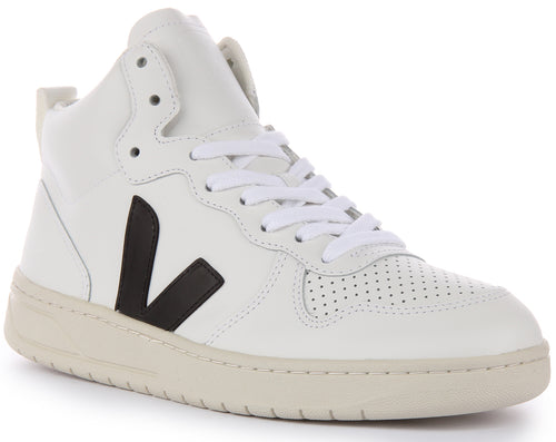 Veja V15 Zapatillas con cordones de piel para mujer en blanco negro