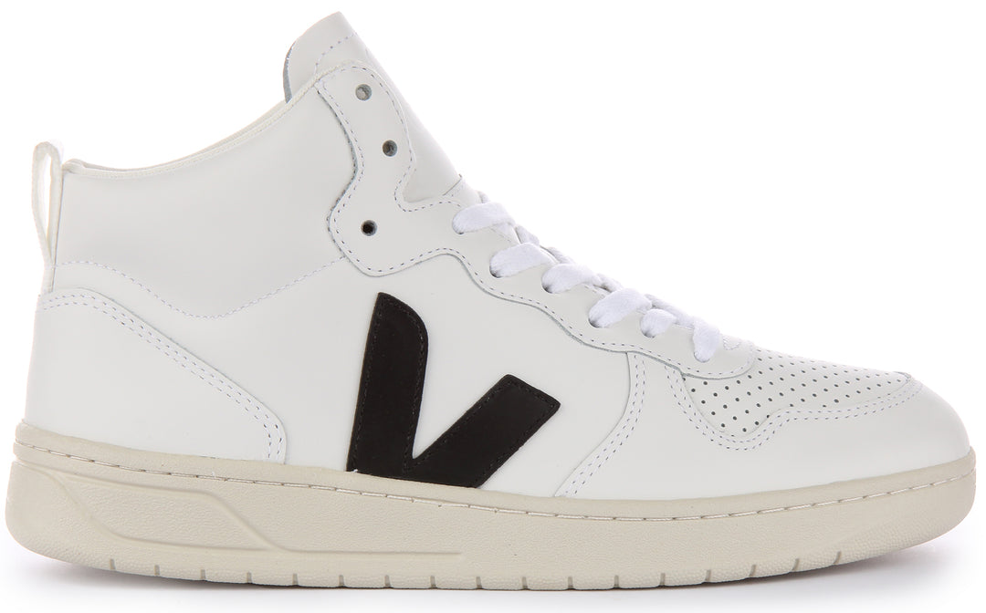 Veja V15 Zapatillas con cordones de piel para mujer en blanco negro