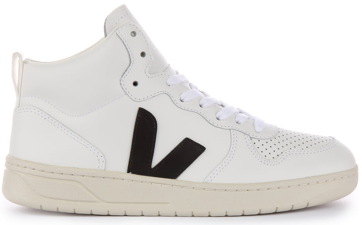 Veja V-15 Leather Trainers In White Black For Women