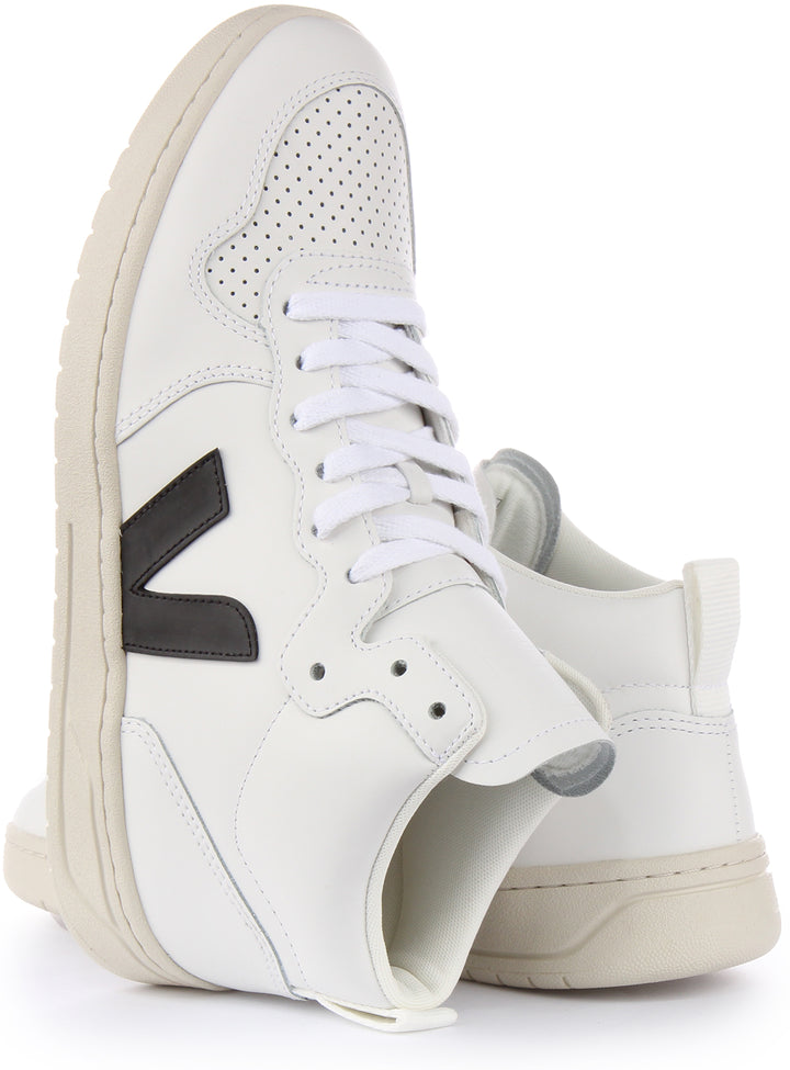 Veja V-15 Leather Trainers In White Black For Women