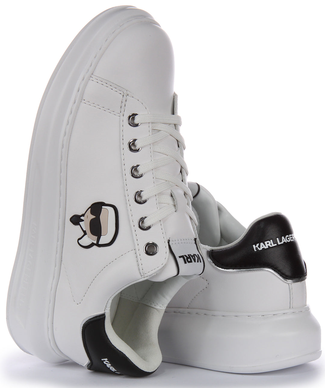 Las zapatillas de cuero para mujer Karl Lagerfeld Kapri NFT Lo en blanco y negro.