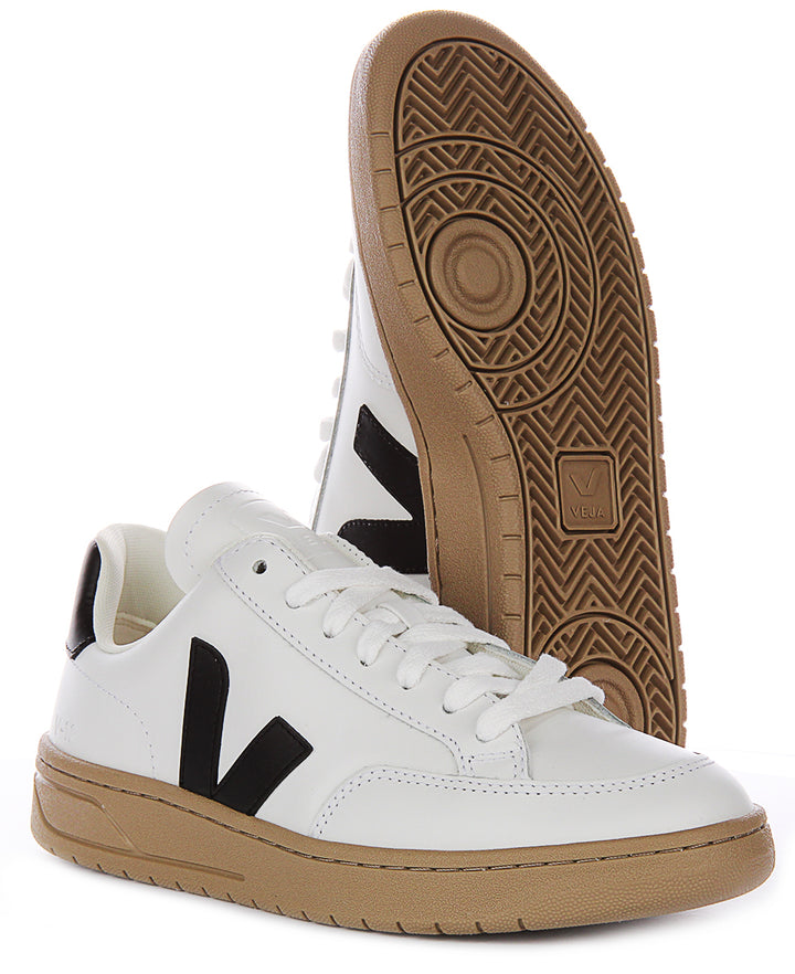 Veja V-12 Leather In White Black For Men