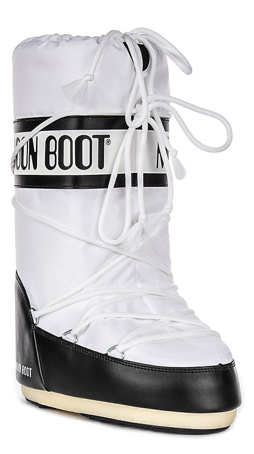 Moon Boot Icon Nylon In White Black For Women Snow Boots