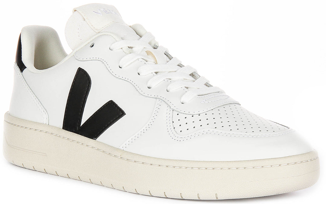 Veja V10 Prime Leather In White Black For Men