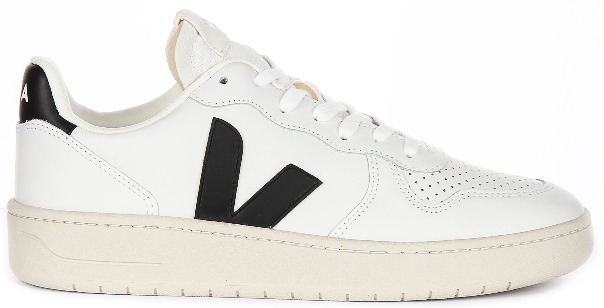Veja V10 Prime Leather Trainers White Black For Men