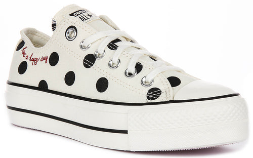 Converse All Star Lift Low A10689C In White Black Polkadot Print