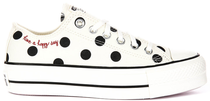 Converse All Star Lift Low A10689C In White Black Polkadot Print