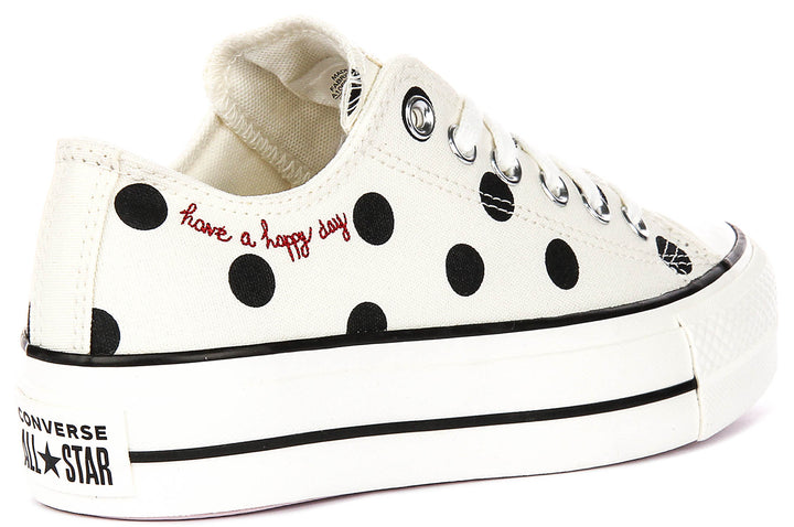 Converse All Star Lift Low A10689C In White Black Polkadot Print