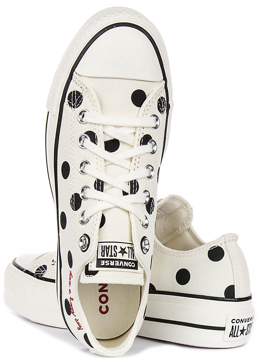 Converse All Star Lift Low A10689C In White Black Polkadot Print