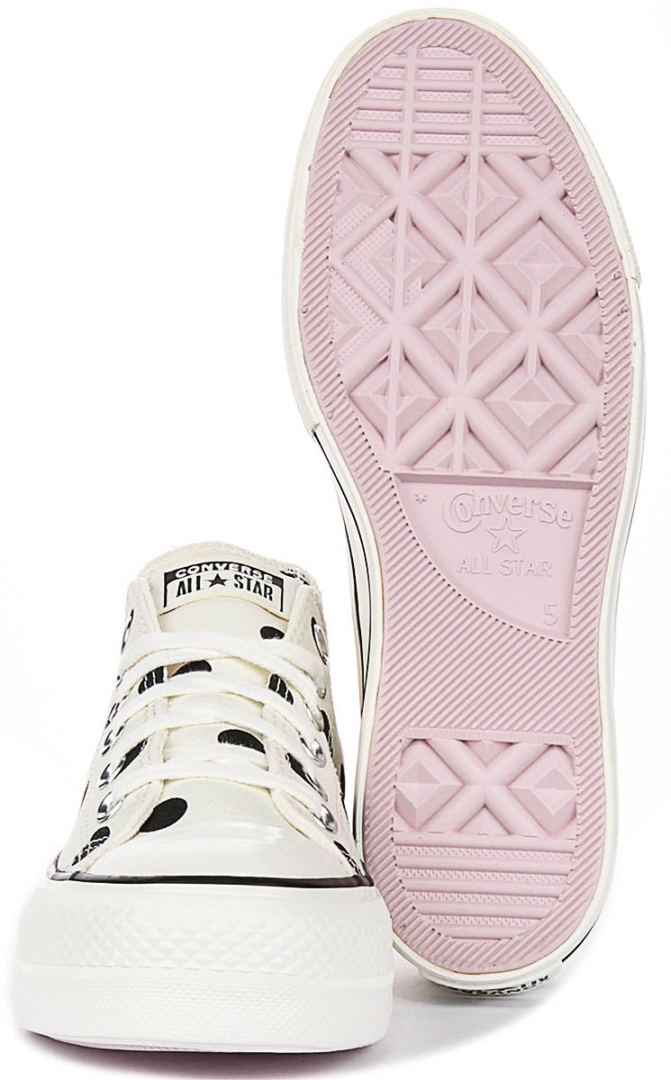 Converse All Star Lift Low A10689C In White Black Polkadot Print