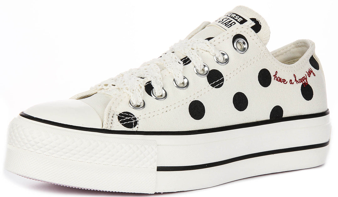 Converse All Star Lift Low A10689C In White Black Polkadot Print