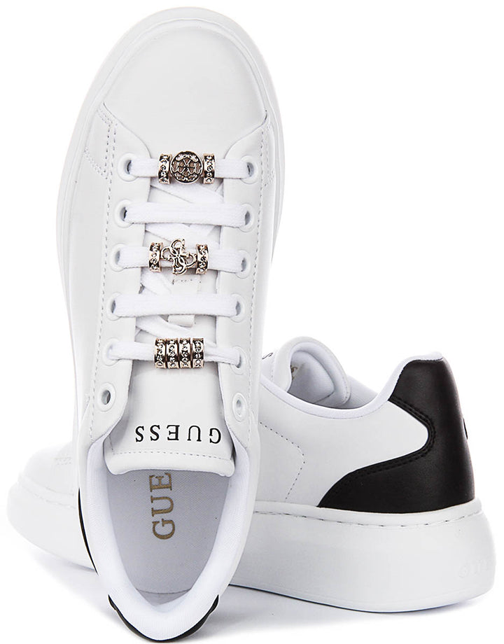 Guess Fionia Charms Sneakers In White Black For Women