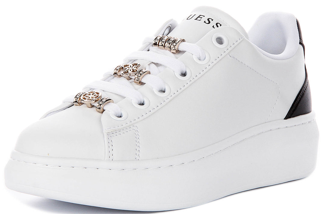 Guess Fionia Charms Sneakers In White Black For Women