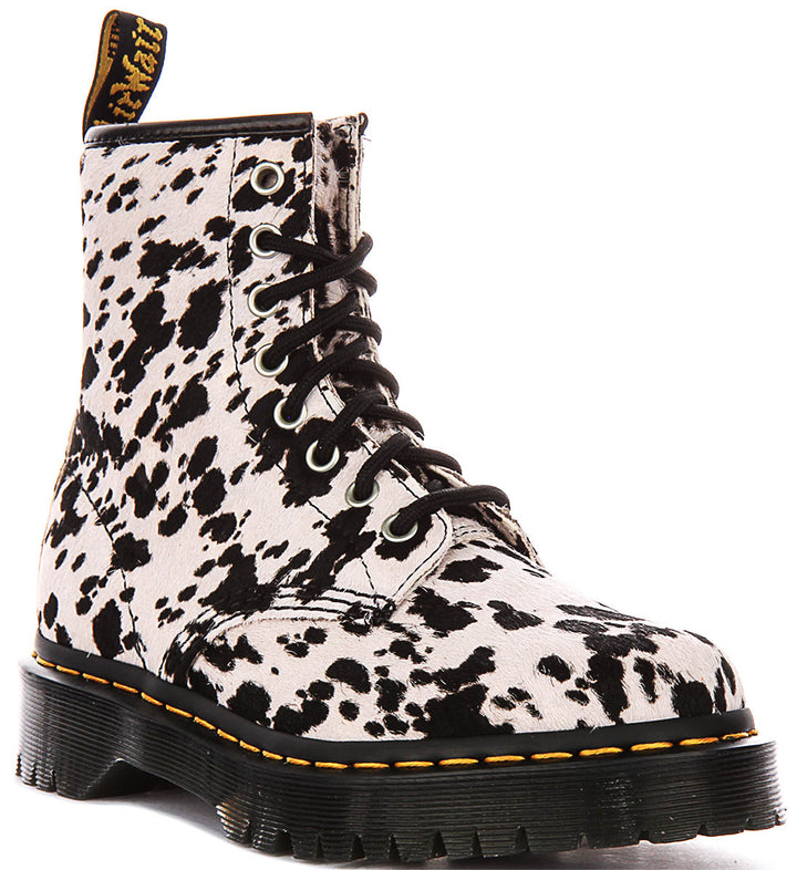 Dr Martens 1460 Bex In White Black Dalmatian Hair For Women