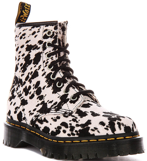Dr Martens 1460 Bex In White Black Dalmatian Hair For Women