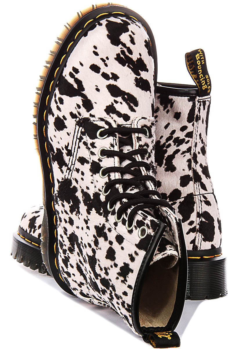 Dr Martens 1460 Bex In White Black Dalmatian Hair For Women