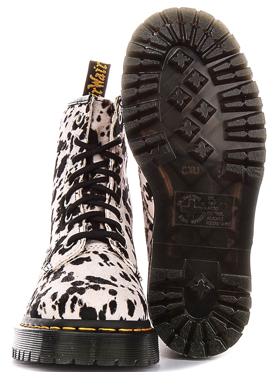 Dr Martens 1460 Bex In White Black Dalmatian Hair For Women