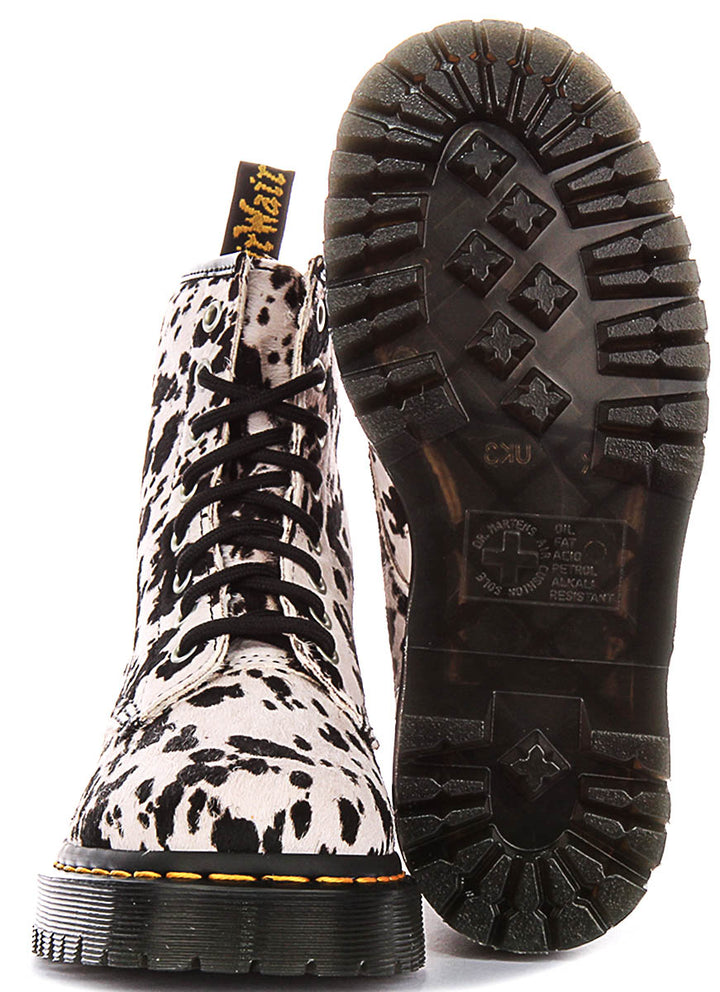 Dr Martens 1460 Bex In White Black Dalmatian Hair For Women