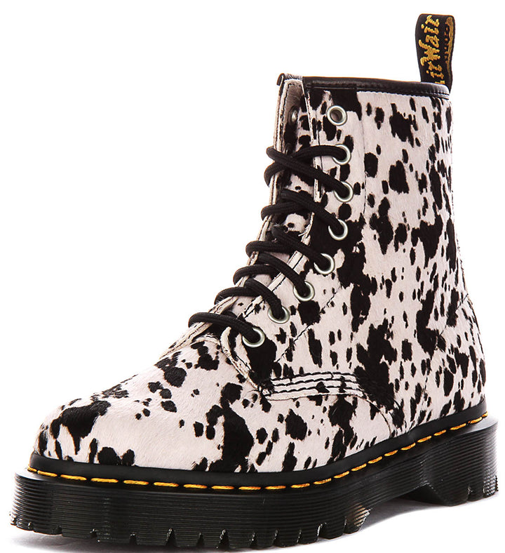 Dr Martens 1460 Bex In White Black Dalmatian Hair For Women