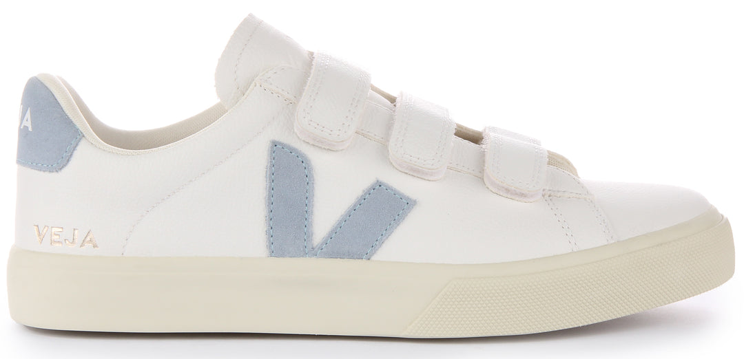 Veja Recife Baskets en cuir chromefree à trois courroies pour femmes en blanc bleu