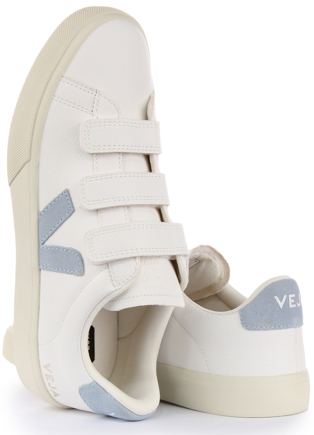 Veja Recife Zapatillas de piel chromefree de tres tiras para mujer en blanco azul