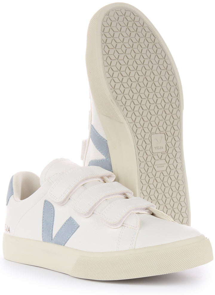 Veja Recife Scarpe da ginnastica a tre cinturini in pelle chromefree da donna in bianco blu