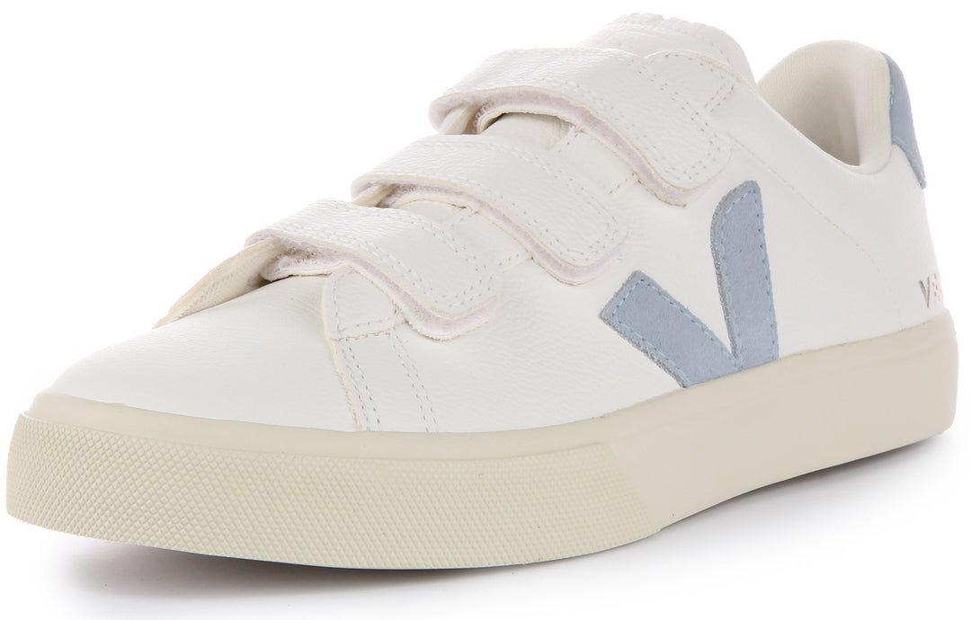 Veja Recife Frauen Chromefree Leder Drei Riemen Turnschuhe Weiß Blau