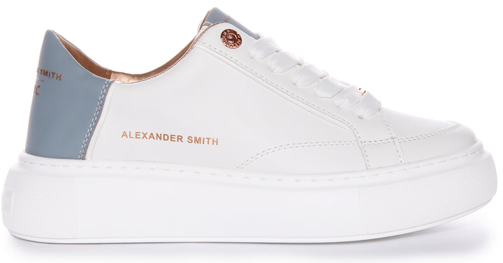 Alexander Smith Platform Trainers In White Blue For Women