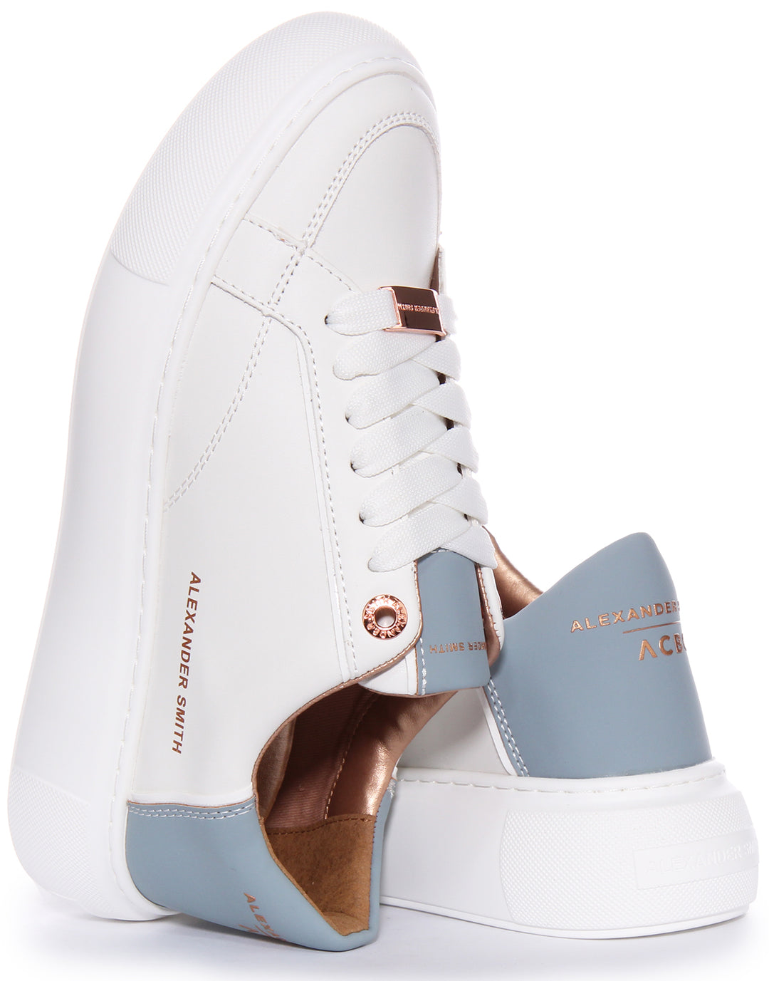 Alexander Smith Platform Trainers In White Blue For Women