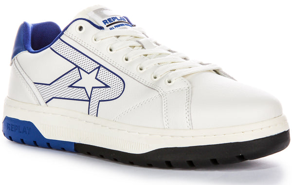 Replay Gemini Star Point In White Blue For Men | Low Top Trainer