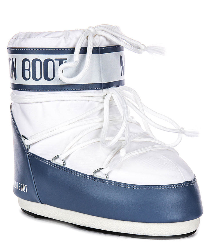 Moon Boot Icon Low Nylon In White Blue For Women