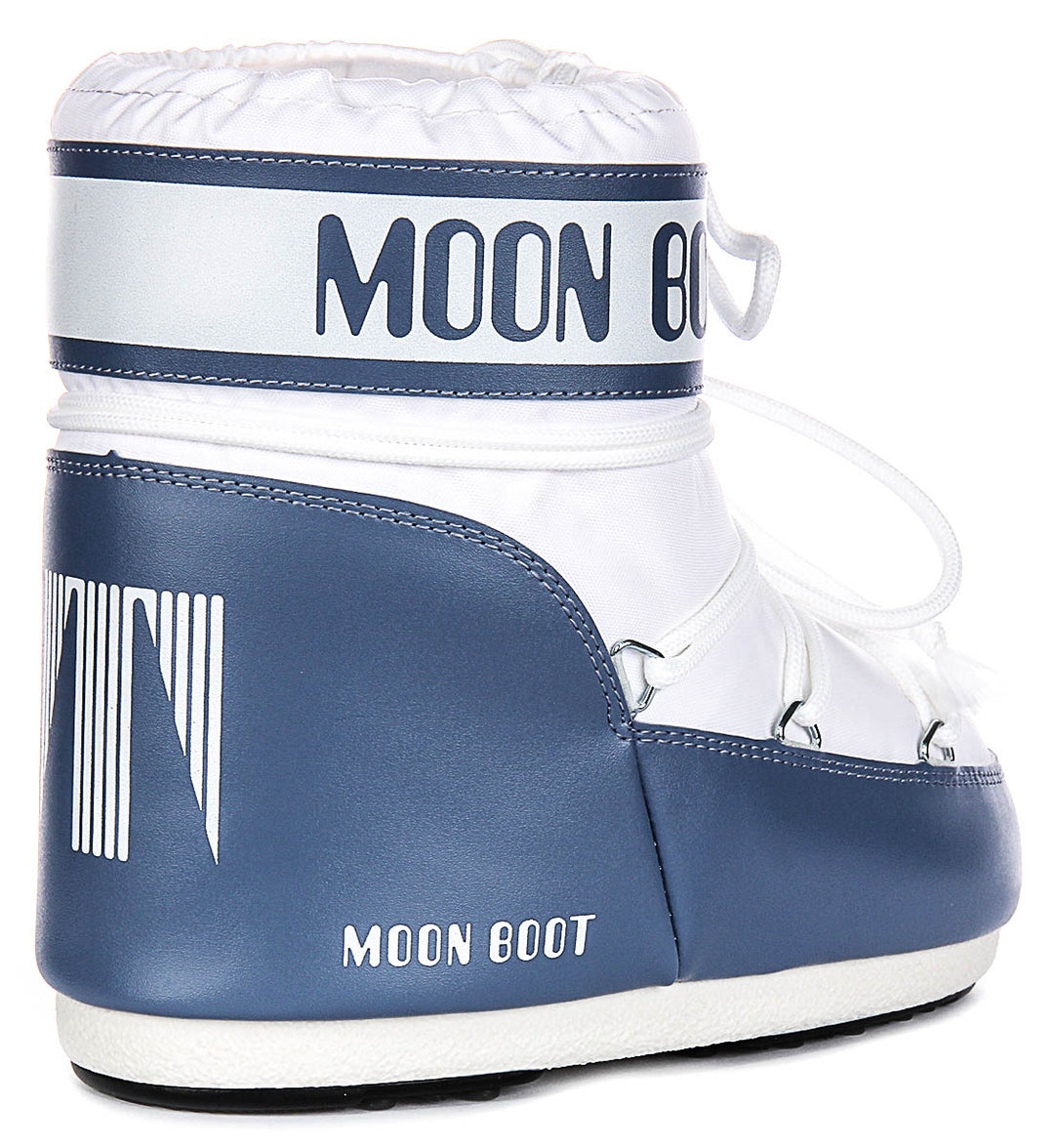 Moon Boot Icon Low Nylon In White Blue For Women