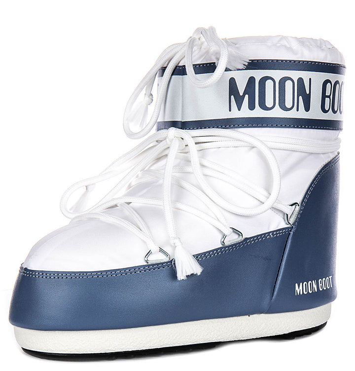 Moon Boot Icon Low Nylon In White Blue For Women