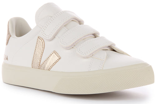 Veja Recife Baskets en cuir chromefree à trois courroies pour hommes en blanc bronze