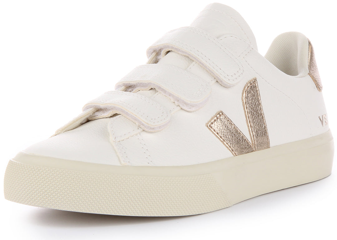 Veja Recife Zapatillas de piel chromefree de tres tiras para hombre en blanco bronce