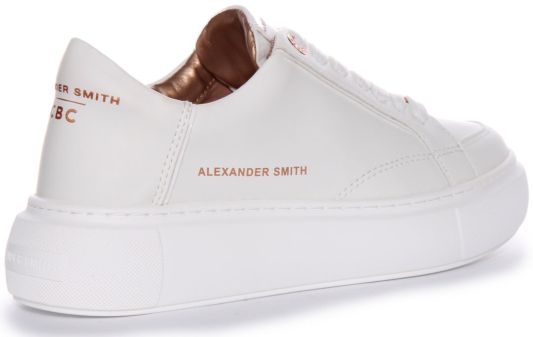 Alexander Smith Platform Trainer In White Bronze For Women