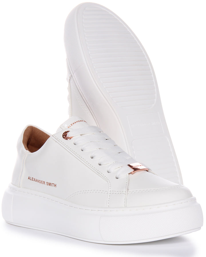 Alexander Smith Platform Trainer In White Bronze For Women