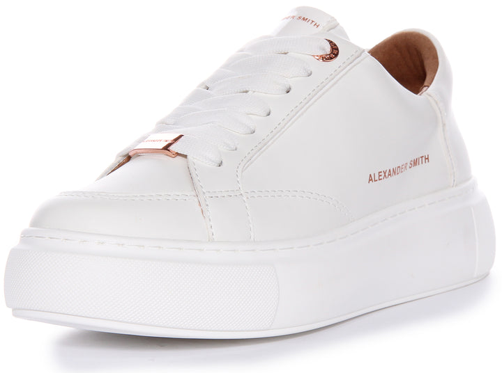 Alexander Smith Platform Trainer In White Bronze For Women