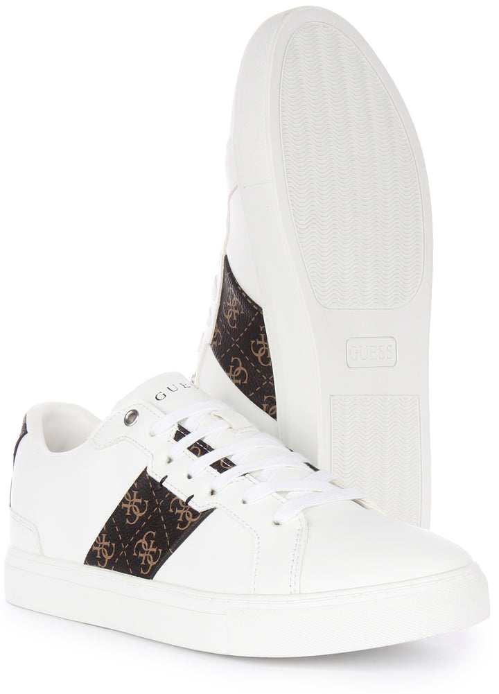 Guess Todi 4G Logo Scarpe da ginnastica casual in ecopelle allacciate da uomo in bianco marrone