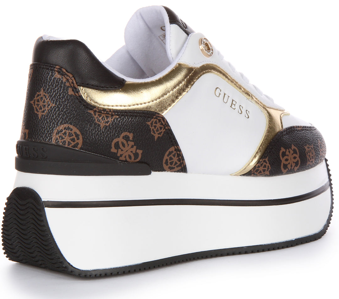 Guess Camrio Baskets à lacets en faux cuir et à plateforme pour femmes en blanc brun