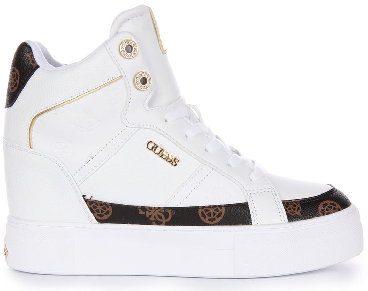 Guess Fridan 4G Wedge Sneaker In White Brown For Women