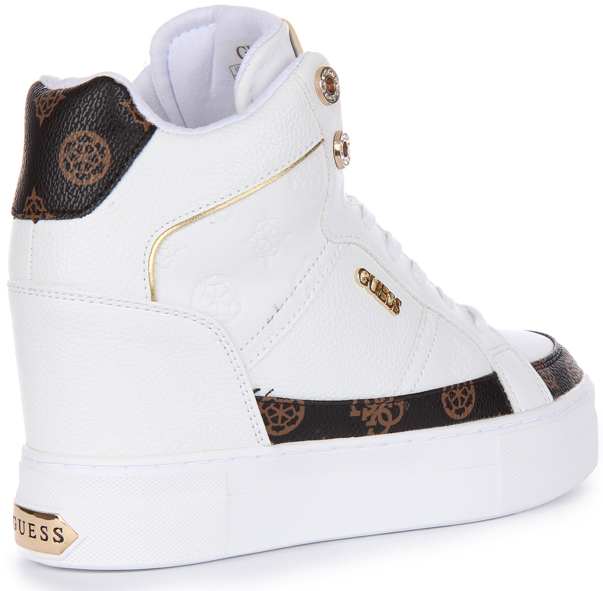 Guess Fridan 4G Wedge Sneaker In White Brown For Women Wedge