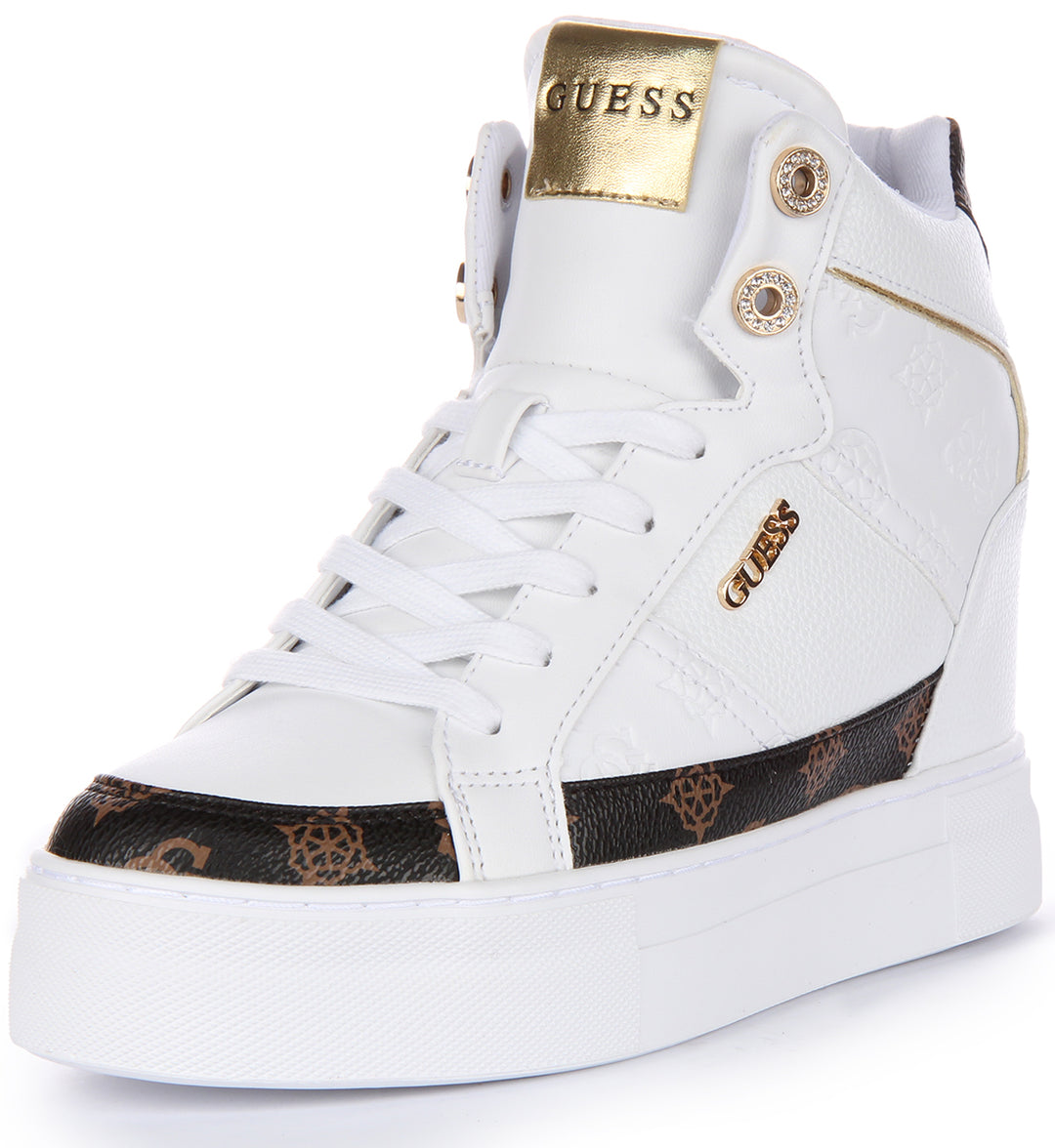 Guess Fridan 4G Wedge Sneaker In White Brown For Women