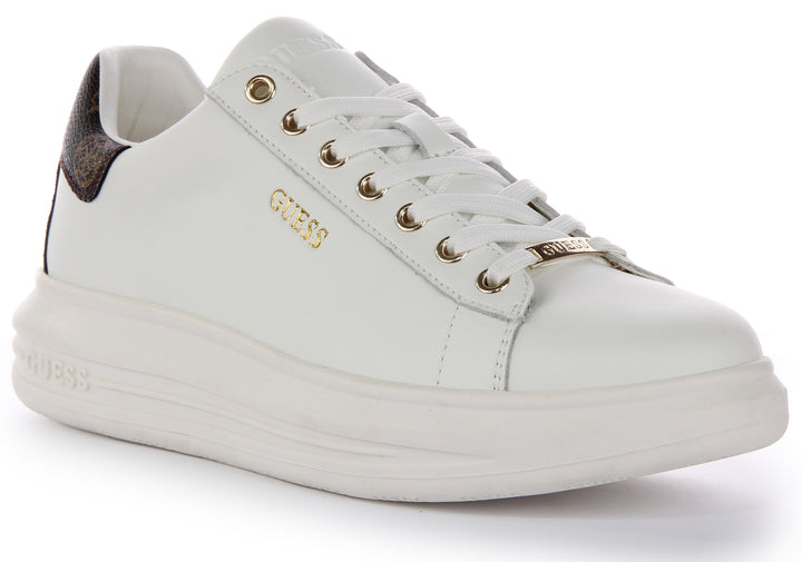 Guess Vibo 4G Trainer In White Brown For Women