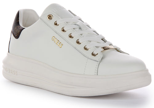 Zapatillas de piel sintética blancas y marrones GUESS FL8VIBLEA12 para mujer