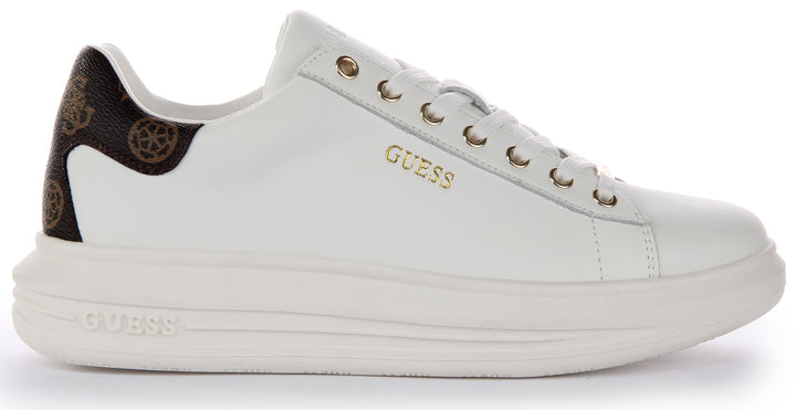 Guess Vibo 4G Trainer In White Brown For Women