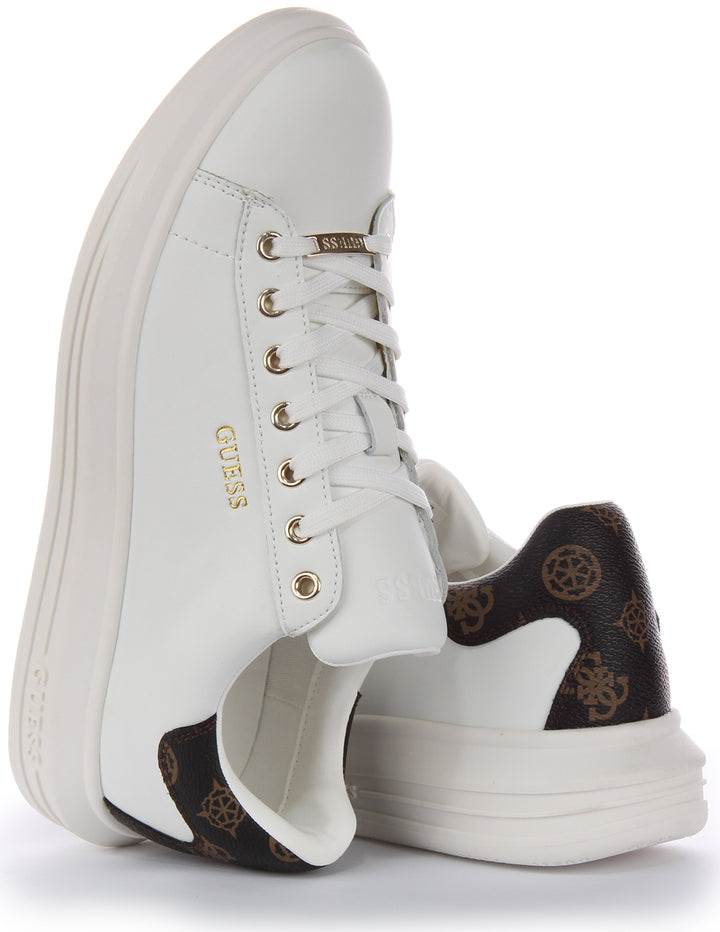 Guess Vibo 4G Trainer In White Brown For Women