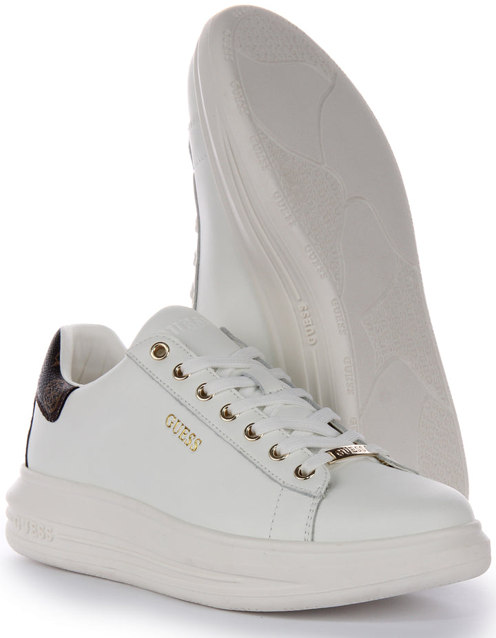 Guess Vibo 4G Trainer In White Brown For Women